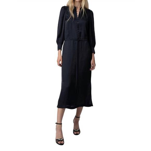 NEW ZADIG & VOLTAIRE relinda satin dress in encre - Picture 1 of 4